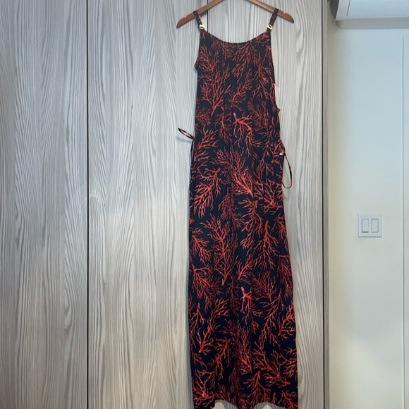 NWT Michael Kors 'Latana' Cotton Cover-Up Maxi Dress ~ in Navy and Coral Red - Picture 4 of 16